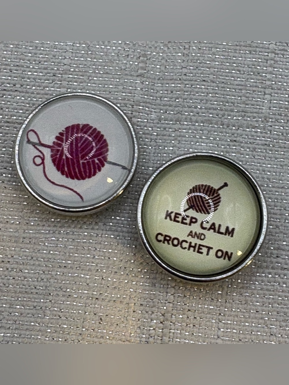 Crochet Knitting Snap Button Charms - Set of 2 - Keep Calm and Crochet On
